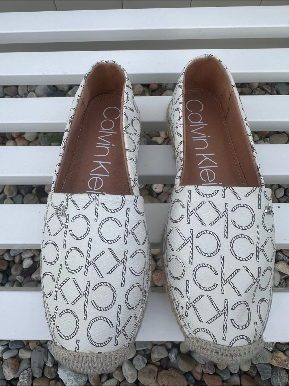 Calvin Klein White Logo Espadrille Slip-Ons
